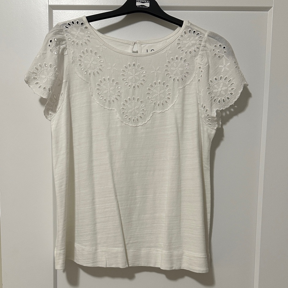 LOFT White Eyelet Short Sleeve Top
